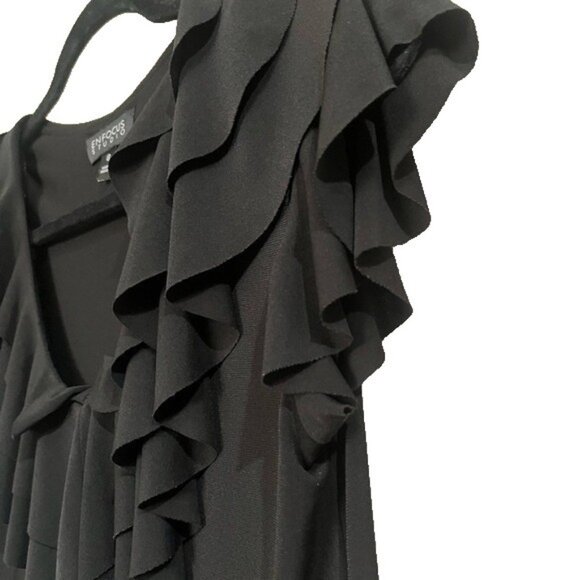 ENFOCUS STUDIO ELEGANT BLACK DRESS V NECKLINE RUFFLE TOP SLEEVELESS CAP SLEEVE - Picture 4 of 9